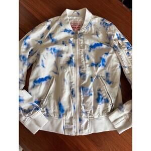 Levi's Bomber Jacket Womens White Blue Tie Dye Abstract Full Zip Streetwear Casu